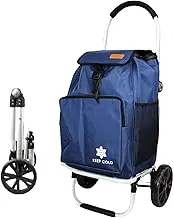 Foldable Shopping Trolley Cart with Wheels Alumimium Shopping Cart for Groceries with Removable Bag Lightweight Utility Cart (Blue)