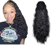 Long Curly Drawstring Ponytail for Women 22 inch Clip in Ponytail Extension Ponytail Hairpieces for Women 1B Natural Black
