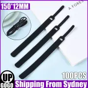 100PCS Nylon Hook and Loop Strap Cable Ties Reusable Cord Tidy PC TV Organizer