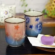 Pair Tea Cups Sakura Kutani Yaki Yunomi