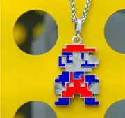 Retro 8 Bit NES Handmade S925 Silver Super Mario Pendant Necklace