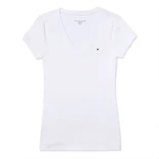 TOMMY 經典V領Logo素面短袖T恤(女)-白色