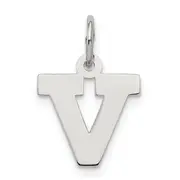 Sterling Silver Rhodium-Plated Block Letter V Initial Charm