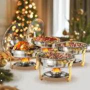 Gold Chafing Dishes for Buffet, 5QT 4Pack round Chafing Dish Buffet Set W/Glass