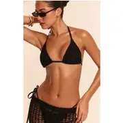 Black Crochet Overlay Triangle Bikini Top, Black