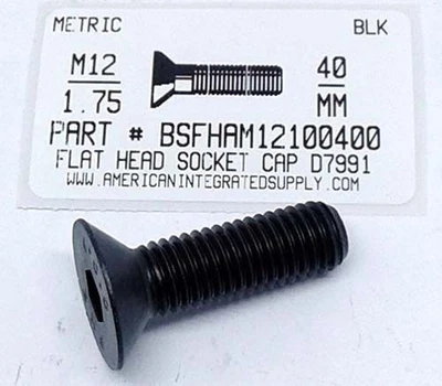 M12-1.75X40MM FLAT HEAD SOCKET CAP SCREWS GRADE 12.9 STEEL BLACK (25)