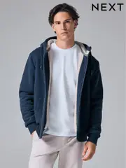 Navy Blue Borg Fleece Lined Zip Up Hoodie (N77851) | $100