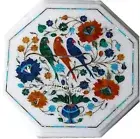 Antique Pattern Inlay Work Coffee Table Top White Octagon Marble Bed Side Table