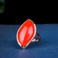 在飛比找Yahoo!奇摩拍賣優惠-新疆和闐紅玉戒指S925銀鑲嵌飾品鑲玉戒指女款紅玉戒指