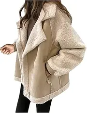 [ZPLxi] Women's Fleece Coat Casual Comfortable Short Lambswool Biker Jacket Trench Faux Fur Coat With Pockets 2023