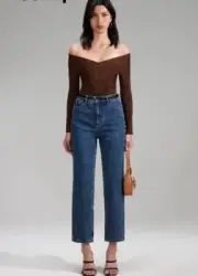 Self Portrait Brown Lurex Knit Off Shoulder Top S NWT New