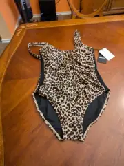 DKNY Women's Leopard-Print One Piece Swimsuit Suntan Size 10 New with Tags