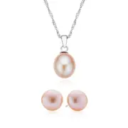 Zamel's Sterling Silver 9-10mm Freshwater Pearls Gift Set Necklace/Studs