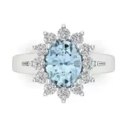 2.3 ct Oval Halo Swiss Topaz Gem Promise Bridal Wedding Ring 14k white gold