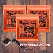 3 Sets of Ernie Ball Skinny Top Heavy Bottom Guitar Strings (10-52) Free Winder
