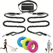 Emboadlie Hands Free Dog Leash with Zipper Pouch, Elastic Retractable Dog Leashes with Dual Padded Handles and Bungee Waist for Running Training Jogging Hiking Walking, Reflective Desige(Gray)
