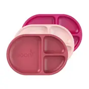 3pc BOON CHOW Pink Multi Color Toddler/Kids/Childrens Silicone Divided Plate