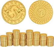 Byhoo 50 PCS DND Fantasy Metal Gold Coins & Leather Pouch for Dungeons & Dragons Novelty Tabletop RPG Board Games Tokens Treasure Coins for Party Tablelap Games Accessories Addons Medieval Game