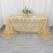 90x156 in CHAMPAGNE Wavy Sequined Mesh Rectangle TABLECLOTH Party Events