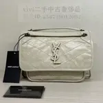 現貨二手 YSL SAINT LAURENT NIKI BABY 灰色牛皮 銀鍊 郵差包 斜背包 633160