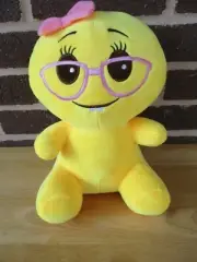 L&Y Bright Yellow DOLL 10" Tall Sitting Plush Stuffed Pink Stitched Eyeglasses