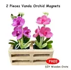 2X Vanda Orchid Flowers Refrigerator Strong Magnets Artificial Pink&Purple Wood