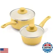 GreenLife Soft Grip Healthy Ceramic Nonstick, 1QT and 2QT Saucepan Pot Set wi