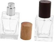 Gatuida 2 Pcs Refillable Perfume Atomizer Bottles with Natural Wood Caps Travel Elegant Spray Bottles for Organized Packing and Everyday Use