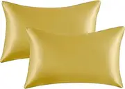 My home store Gold Satin Pillow Cases 2 Pack - Hypoallergenic - Soft and Smooth Natural Silk Pillowcases Standard Size 50x75 cm