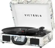 Vintage 3-Speed Bluetooth Portable Suitcase Record Player with Built-In Speakers