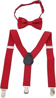 [QXPDD] Tie Suspenders Set for Kids Elastic Adjustable Suspenders with Bow Ties Classic Braces Bowtie Set Trouser Hanging Clip
