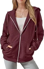 [Cnlinkco] Womens Zip Up Hoodies Long Sleeve Sweatshirts Jackets Fall Winter Outfits 2024 Oversized Sweaters Casual Fashion