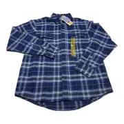 NWT Mens Woolrich Heavy Flannel Shirt Blue Brawny Shacket Plaid Button Up Size M
