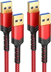JSAUX USB 3.0 A to A Male Cable, USB to USB Cable 2 Pack (1M+2M) USB Male to Male Cable Double End USB Cord Compatible with PC, External Hard Drive, Laptop Cooler, Camera, Printer, TV Box, Red