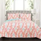 Dina 3 Piece Quilt Set, Full/Queen, Blue/Coral