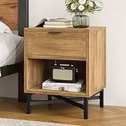 ALFORDSON Wooden Bedside Table with Metal Frame Base, Compact Nightstand with Drawer and Shelf, Storage Chest Cabinet for Bedroom, Living Room and Hallway, 40 x 39.5 x 50.5cm Side End Table, Brown