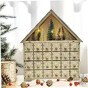 Christmas Advent Calendar with LEDs Wooden Advent Calendar with Christmas Tree&24 Drawers Christmas Decorations for Adults Kids Gifts Home Decoration, Christmas Advent Calendar, Wooden Advent Calend