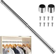WAENLIR 56cm-100cm Extendable Stainless Steel Wardrobe Rail, Adjustable Clothes Rail Pole With End Sockets
