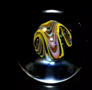 MIKE WARREN GLASS MARBLE/1.153"-TRIPLE ABALONE-PINK,EGGPLANT,GOLD,DICHROIC+