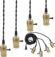 4 Pcs Vintage Socket Bronze Pendant Light Cord with Switch, E27 Screw Solid Industrial Triple Light for Kitchen, Dining, Bar, Dining Room (Brass)