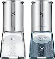 WMF De Luxe Salt and Pepper Mill Set 2 Pieces Filled Cromargan Stainless Steel Glass Ceramic Grinder Mill for Salt Pepper Chilli Pepper