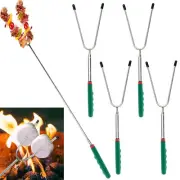 4 Large Telescopic 60" Roasting Fork Skewer Extendable Hot Dog Campfire Grilling