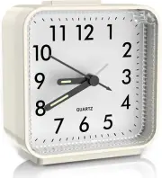 Analog Alarm Clock, Bedside Silent Alarm Clocks Battery Powered, Non Ticking Tra