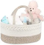 Baby Diaper Caddy Organizer, Cotton Rope Diaper Basket Caddy, Foldable And Portable Storage Basket, Nursery Storage Bin and Car Organizer for Diapers and Baby Wipes