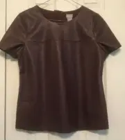 Chico's Deep Merlot Faux Leather Solid Pop Over Top Size 00 (2) NWT