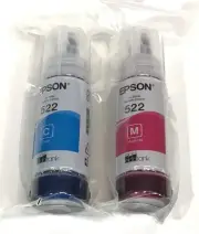 Genuine Eco Tank Epson 522 Magenta & Cyan Blue Ink Bottles Exp 09/2027