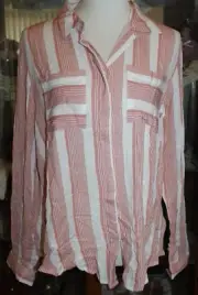 Women's PINK ROSE Ivory & Clay Striped Button Up Shirt Sz M NWT $34 L#349