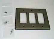 Triple Rocker - Brushed Nickel Light Switch Cover Ambient Cast Metal Decorati...
