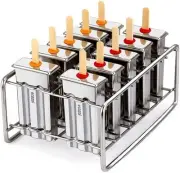 Stainless Steel Popsicle Molds and Rack - 10 Square Ice Pop Makers + 50 Reusa...