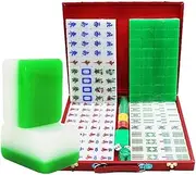 Classic Chinese Mahjong Game Set - Emerald - with 144 Translucent Green Tiles and Wooden Case